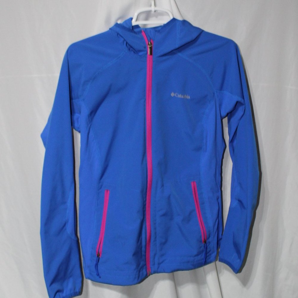 Blue and Pink Ski Snow Jacket with Moisture-Wicking Material